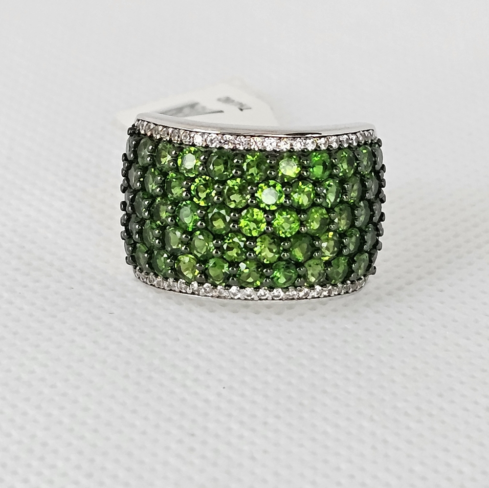 Genuine Chrome Diopside Cluster Ring Sterling Silver Sz 8.5 NWT